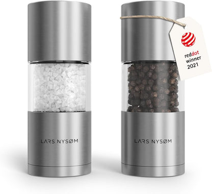 Salt and Pepper Grinder Set, Manual Salt and Pepper Mills with Adjustable Ceramic Grinder, Design Spice Shaker Set (Stainless Steel)1