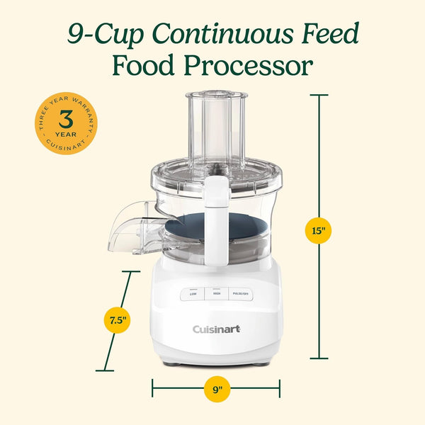9-Cup Continuous Feed Food Processor with Fine and Medium Reversible Shredding and Slicing Disc, Universal Blade, Continuous-Feed Attachment, and In-Bowl Storage (White)7