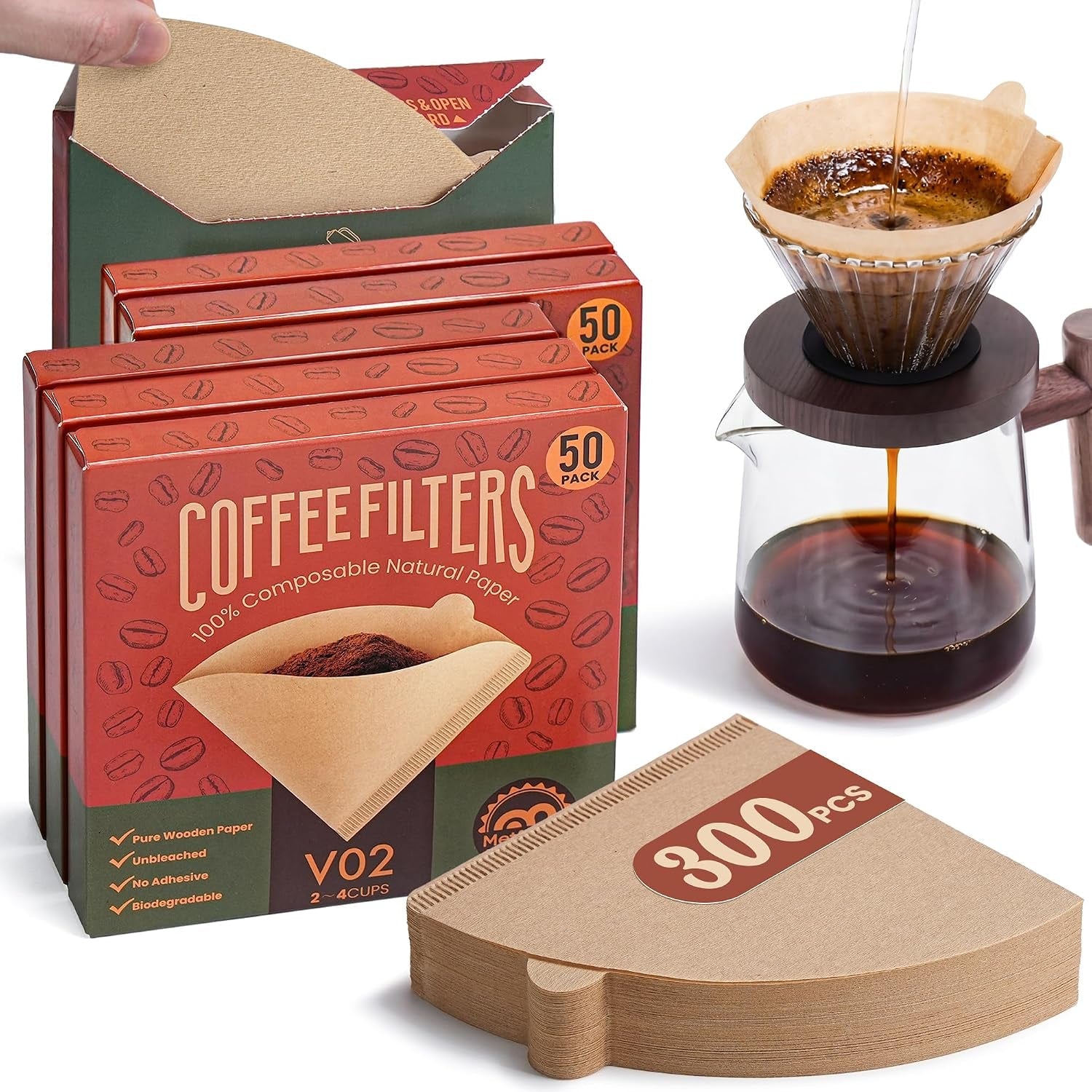300pcs-coffee-filters-2-disposable-unbleached-v60-coffee-filter-2-4-cup-6-individual-value-packs-for-easy-storage-compatible-with-pour-over-coffee-dripper-drip-coffee-makers