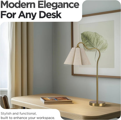 Table Lamp with Beige Pleated Linen Shade, Curved Gold Metal Base, E26 Socket – 23" Tall Modern Bedside Desk Lamp for Bedroom, Living Room, Office – Bulb Not Included4