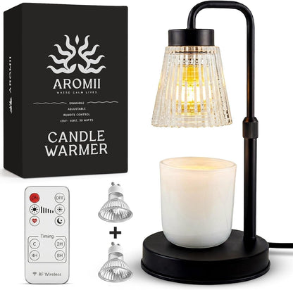 Candle Warmer Lamp with Timer & Wireless Remote Control – Dimmable 4-Level Adjustable Height Electric Wax Melt Warmer, Flameless Jar Light for Modern Minimalist Home Decor1
