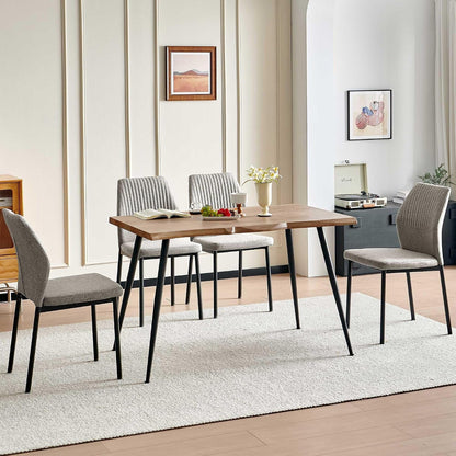 Dining Table Set for 4, Modern Wood Irregular Rectangle Dining Table, Linen Fabric Dining Chairs 4,Table and Chairs Set of 4 for Kitchen Dining Room, Light Brown4