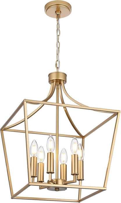 6-Light Gold Large Cage Chandelier, Modern Pendant Light Fixtures Kitchen Island Lighting for Foyer Hallway Entryway, E12 Bulb Base8