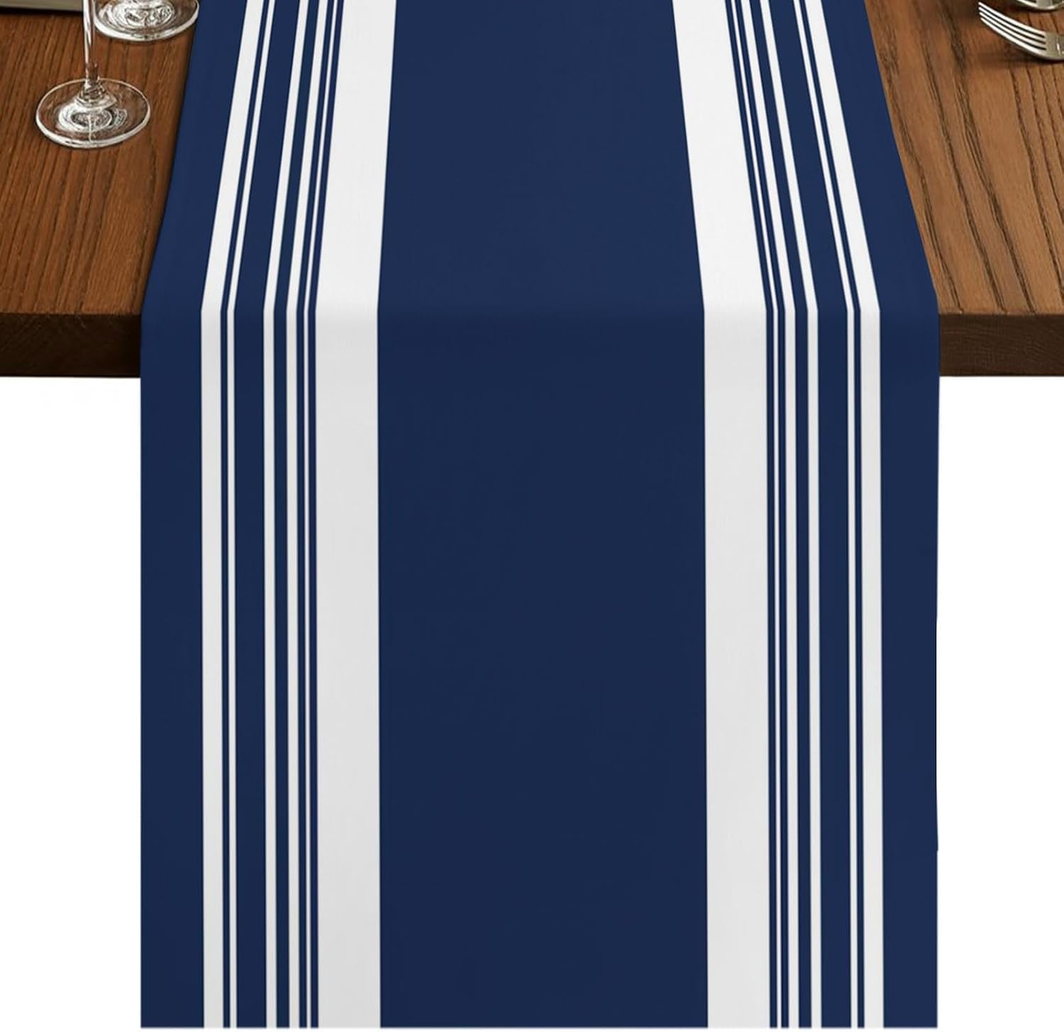 farmhouse-navy-blue-table-runner-48-inch-long-dresser-scarves-linen-tablerunners-aesthetic-modern-line-striped-dining-kitchen-burlap-table-setting-decor-for-wedding-party-holiday-coffee-home-13x48