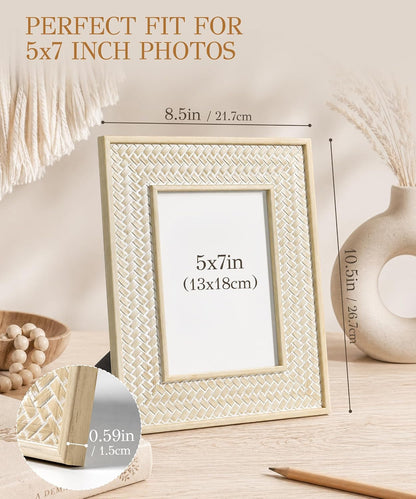 5X7 Boho Picture Frame Rattan Beige Unique Coastal Photo Frame2