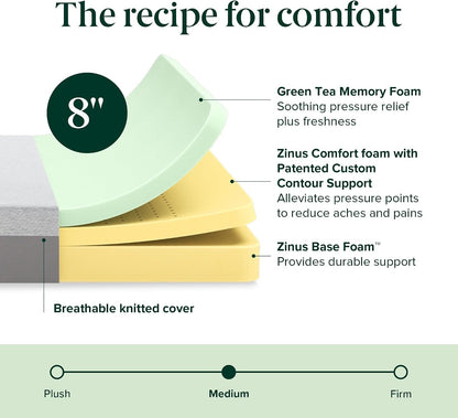 Zinus 8 Inch Short Queen Ultima RV Memory Foam Mattress, Medium Firm Feel | Fiberglass Free, Breathable Airflow Memory Foam, Certipur-Us & OEKO-TEX Certified Safe Materials, Mattress in a Box8