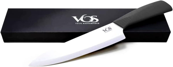 Ceramic Chef Knife 8 Inch with Protection Cover – Large Ceramic Kitchen Knife for Slicing, Dicing, and Fruits – Lightweight Zirconia Blade – Luxury Gift Packaging – Ultra Sharp Chefs Knife (Black)1