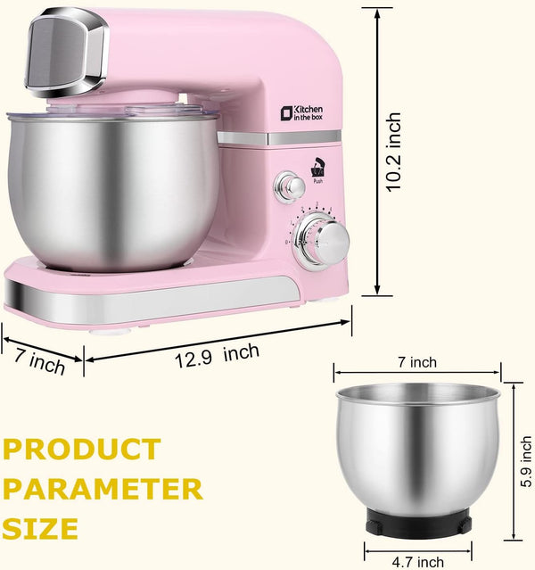 Stand Mixer,3.2Qt Small Electric Food Mixer,6 Speeds Portable Lightweight Kitchen Mixer for Daily Use with Egg Whisk,Dough Hook,Flat Beater (Pink)2