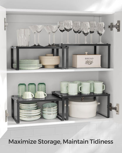 SONGMICS Set of 2 Metal Spice Racks, Stackable Expandable Shelf Risers4