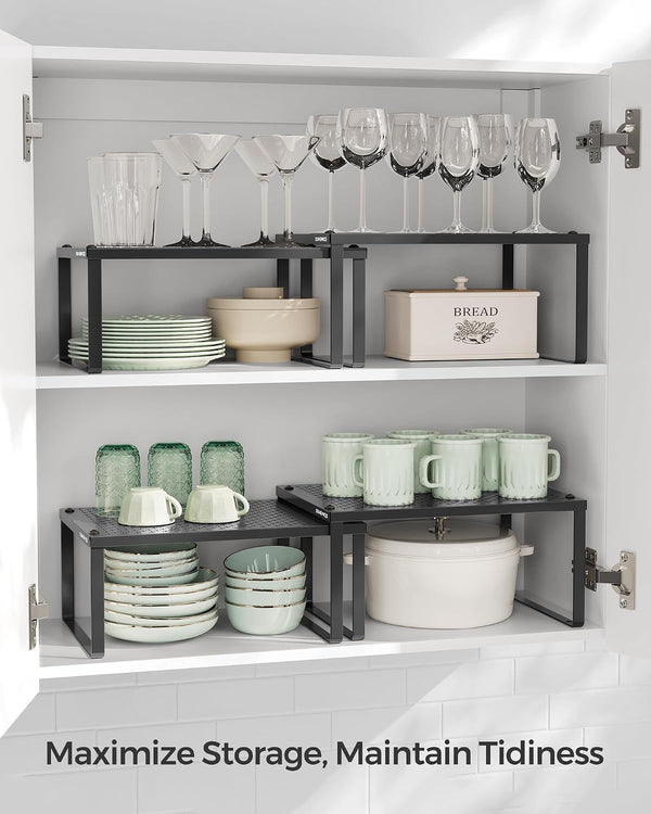SONGMICS Set of 2 Metal Spice Racks, Stackable Expandable Shelf Risers4