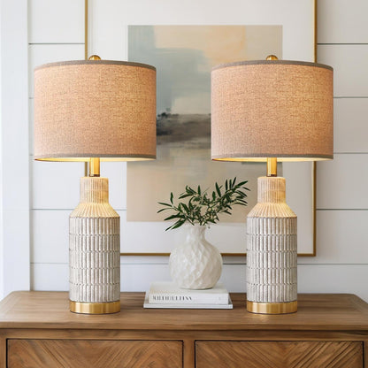 25" Table Lamps Set of 2 - Modern Bedside Lamps for Living Room - White Washed Ceramic Nightstand Lamps for Bedroom1
