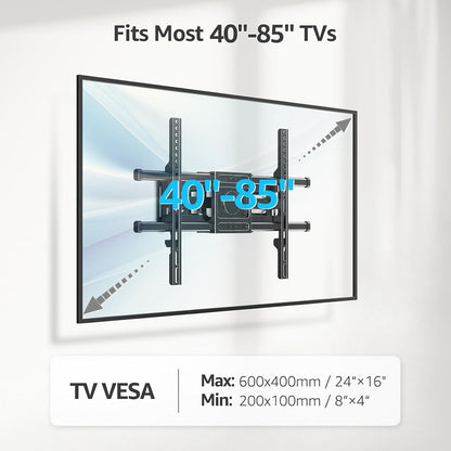 Full Motion TV Wall Mount for Most 40-85 Inch Flat Tvs up to 110 Lbs, Wall Mount Bracket with Dual Articulating Arms, Tilt, Level, Swivel, TV Mount Fits 12/16" Wood Stud, Max VESA 600X400Mm6