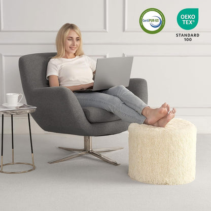 round Pouf Ottoman Foot Rest, Footstool, 17 X 14 Inch, Beige | High-Density One-Piece Foam, Firm & Stable, for Couch, Bedroom, Living Room, Mechine Washable Cover6