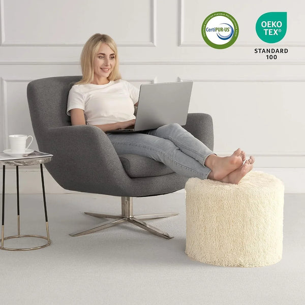 round Pouf Ottoman Foot Rest, Footstool, 17 X 14 Inch, Beige | High-Density One-Piece Foam, Firm & Stable, for Couch, Bedroom, Living Room, Mechine Washable Cover6