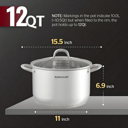 : Stainless Steel Stock Pot - 11 Quart - Tempered Glass Lid, 3-Ply Bottom, Soup-Pasta-Food, Boil-Simmer, All Cooktops, Dishwasher & Oven Safe | Big Pots for Pasta, Soup - Stockpot for Canning, Seafood Boil with Impact Bonded Base - Oven Safe & Induction Compatible2