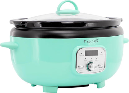 6.9 Quart Oval Electric Slow Cooker, Removable Ceramic Pot, 3 Heat Settings, Kitchen Appliance, Countertop Cooker (Turquoise)6