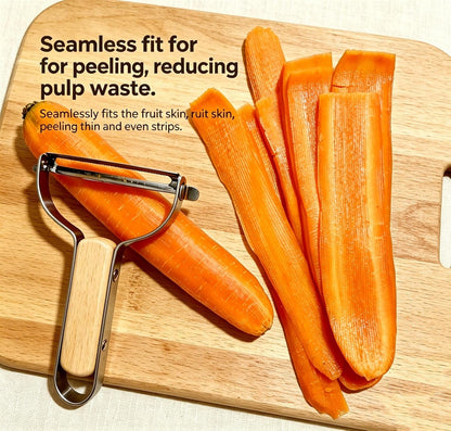 Large Y Veg Peeler, Wide Serrated Stainless Steel Blade Wood Handle6