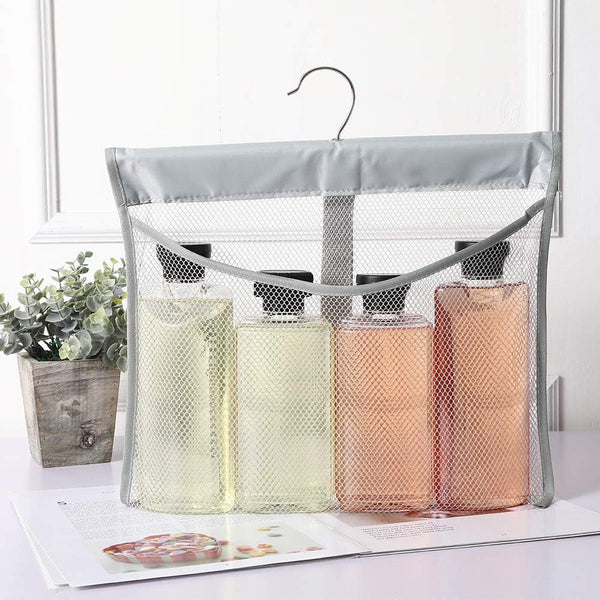 Portable Mesh Pocket with Rotatable Hanger, Quick Dry Serial Type Bath Storage Organizers for Travel, Camper, RV, Gym, Cruise, Cabin, College Dorm Shower(Gray)3