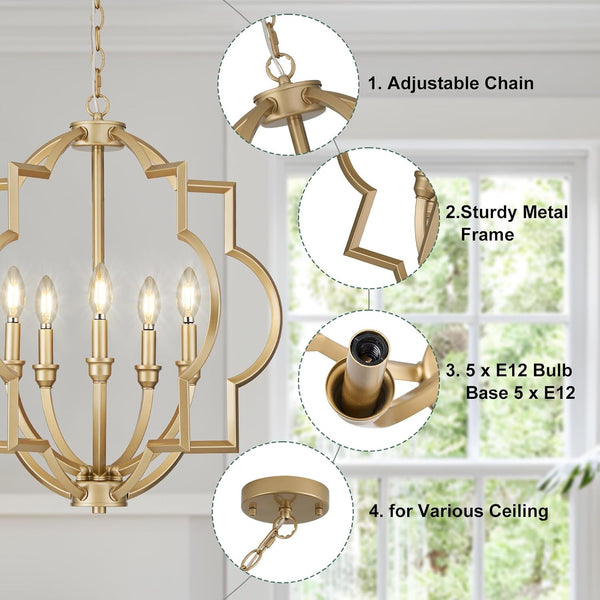 5-Light 22" Gold Globe Chandelier for Kitchen Island Dining Room3