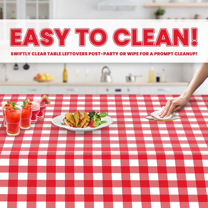 Plastic Table Cloth Disposable 12 Pack 54” X 108” Rectangle | Red Gingham Plastic Table Covers, Durable Disposable Tablecloths, Fade and Tear-Resistent Table Cover for Party, Event3