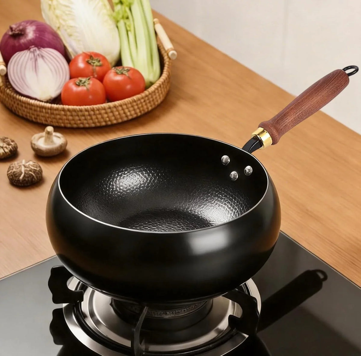fast-heating-cast-iron-stir-fry-pan-deep-round-base-with-wooden-handle-24cm-hand-hammered-household-uncoated-cast-iron-wok-uncoated-thick-walled-cast-iron-potfor-stir-fry-sear-braise