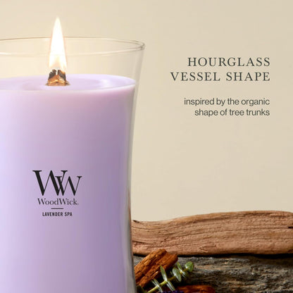 Woodwick Lavender Spa Gifts for Women and Men, 21.5 Oz Large Hourglass Candle with Crackling Wick4