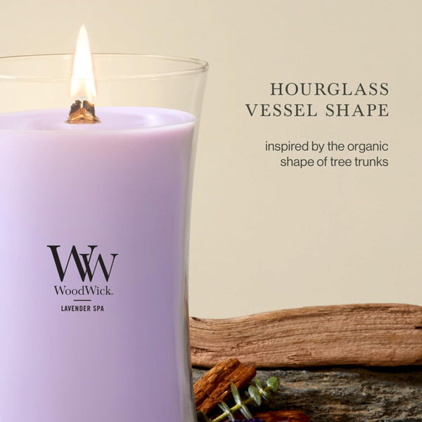 Woodwick Lavender Spa Gifts for Women and Men, 21.5 Oz Large Hourglass Candle with Crackling Wick4