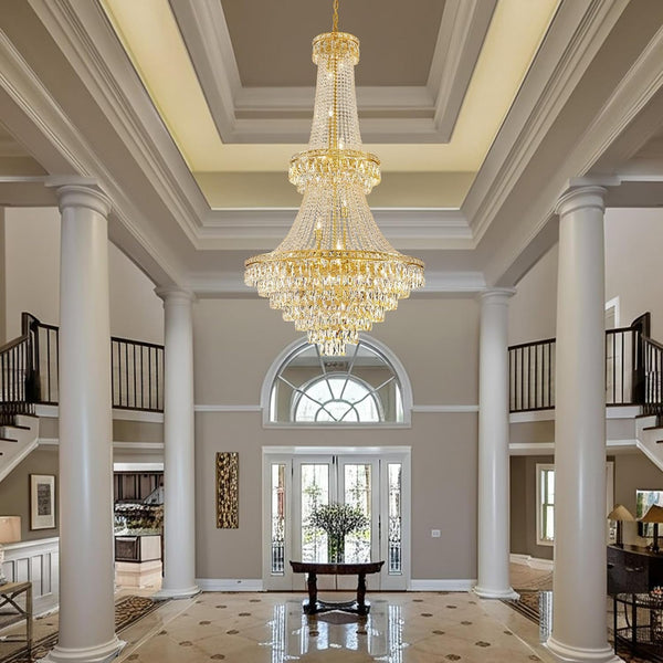 Large Gold Luxury Crystal Chandeliers 26 Lights Modern Chandelier for High Ceilings Crystal Pendant Light Fixture Foyer Staircase Hallway Entryway Banquet Hall Lobby 63" H X 30.7" D2