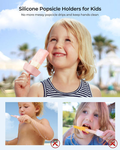 4Pack Drip-Free Silicone Popsicle Holders,  Popsicle Holder with Straw | with 2 Slots Fit Standard & Wide Sized Sticks Drip Free Popsicle Stick Holder Popsicle Drip Catcher2