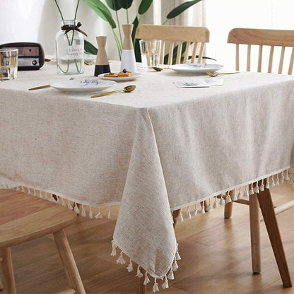 Rectangle Linen Fabric Table Cloth 47 X 63 Inch - Dining Room Table Cover, Tassels - Easy Care, Farmhouse Kitchen Tablecloth Indoor Outdoor, All Season1