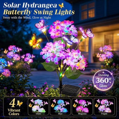 4 Pack Solar Flower Lights, Hydrangea Flower with Butterfly Swaying3