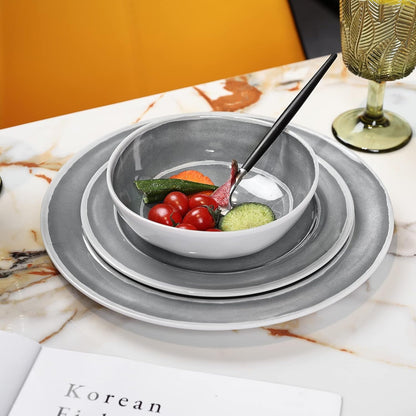 Melamine Dinnerware Set - 12Pcs Dishes Dinnerware Set for 4, Indoor and Outdoor Use, Dishwasher Safe, Break-Resistant, Lightweight, Gray8