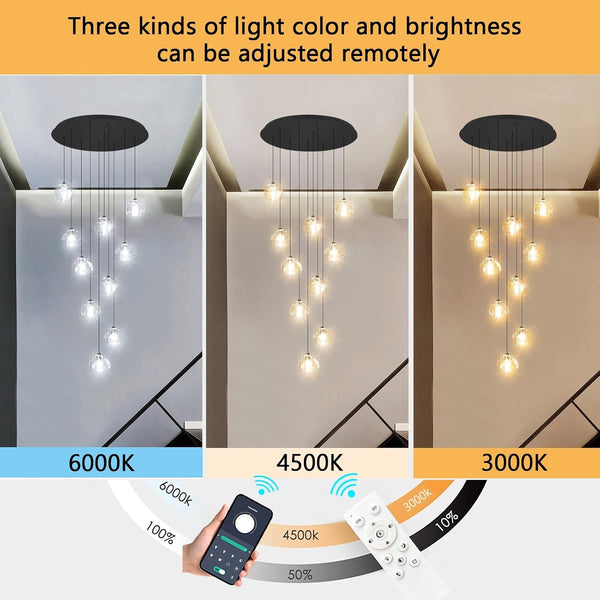 LED Chandeliers for Dining Room Adjust High Ceiling Chandelier Light Fixtures Entrance LED Dimmable Ceiling Pendant Drops Light Remote Lights for Living Room Stairwell 2700K 6000K3