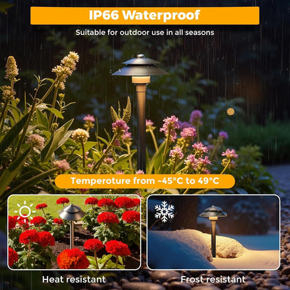 Solid Brass Low Voltage Landscape Pathway Lights (6'' Shade, 19'' Tall), 12V LED Heavy Duty Path Lighting Outdoor Wired, Waterproof Antique Bronze Walkway Light without G4 Bulb,6 Pack5