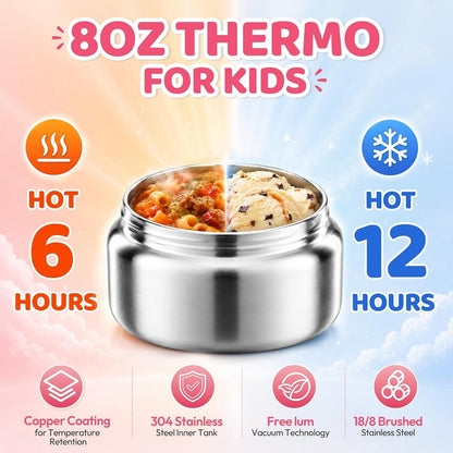 Bento Lunch Box for Girls with 8Oz Soup Thermo & Lunch Bag, Leak-Proof Lunch Food Containers with 4 Compartment, Hot Food Insulated Food Jar for Kids School (Pink)5