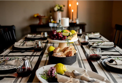 100% Pure Linen Table Runner, 14 X 72 In, Black, French Stripe9