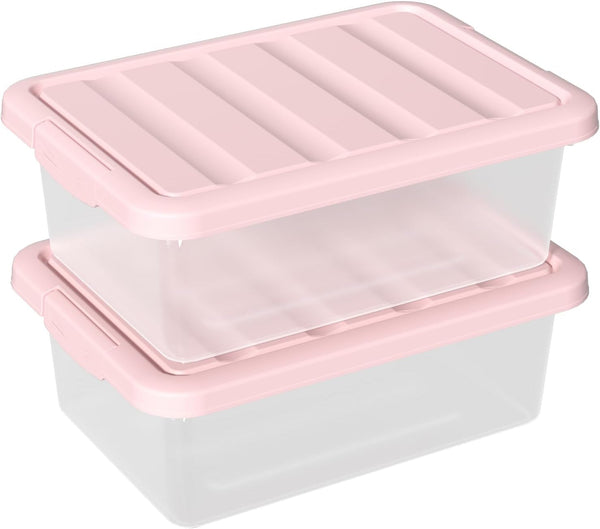 14 Quart Basic Clear Storage Box with Pink Lid (Pack of 2)1