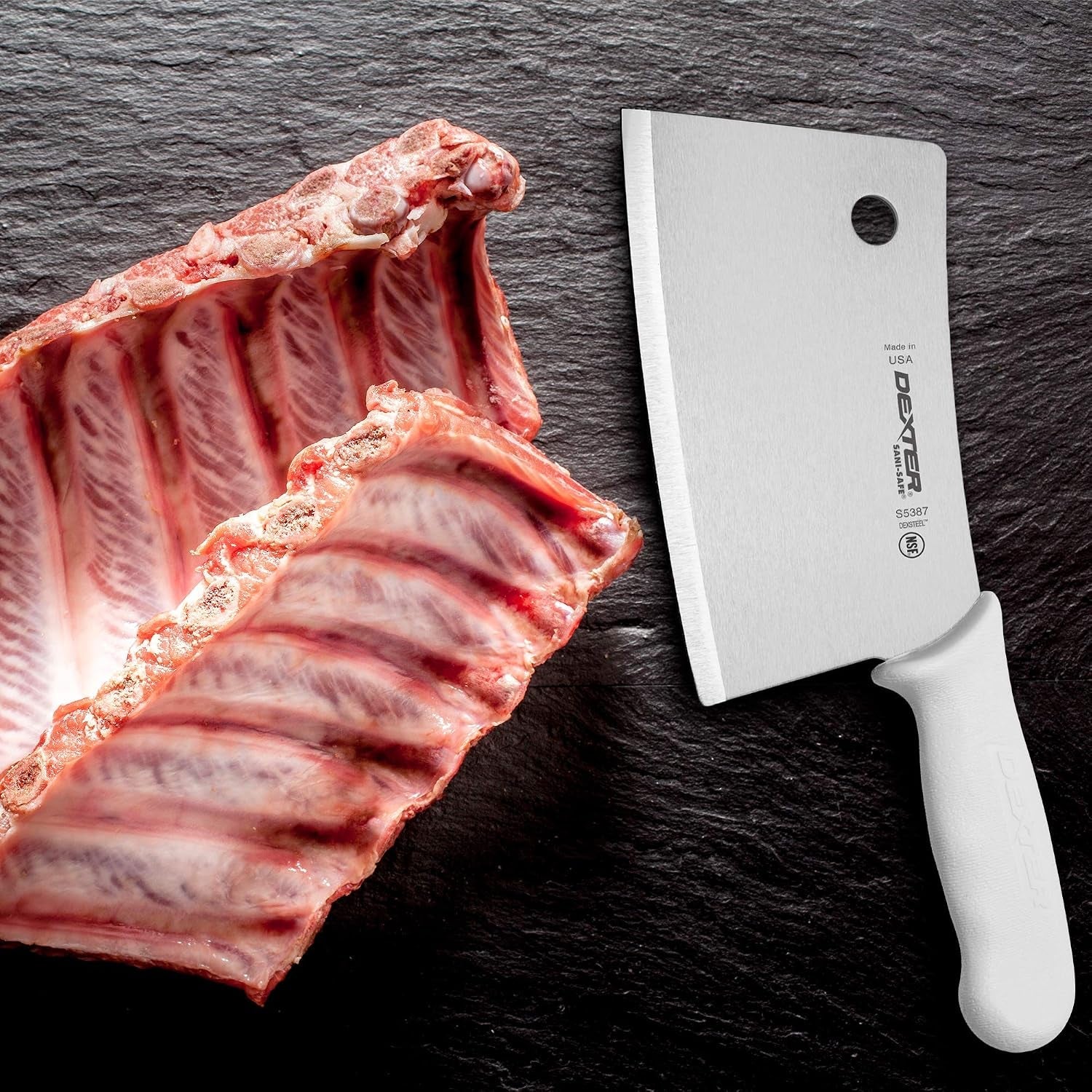 7-stainless-meat-cleaver-s5387pcp-high-carbon-steel-blade-textured-slip-resistant-handle-nsf-certified-heavy-duty-cleaver-for-butchering-bbq-and-kitchen-prep-made-in-the-usa