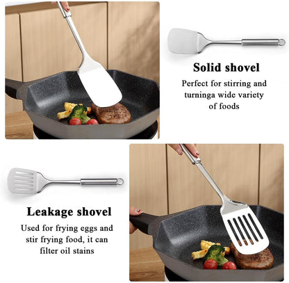 Stainless Steel Cooking Utensils Set 4 Pieces, Kitchen Tools Set Include Metal Spatula Set, Kitchen Skimmer, Soup Ladle, Kitchen Gadgets Essentials New Home Must Have7