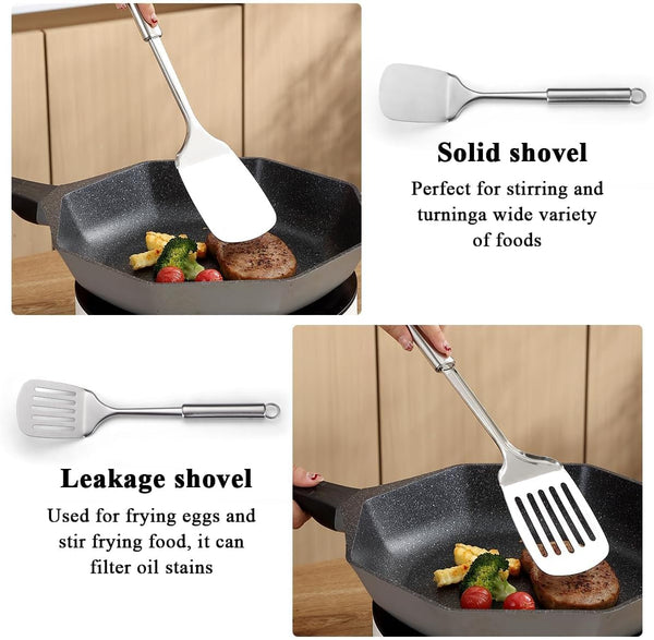 Stainless Steel Cooking Utensils Set 4 Pieces, Kitchen Tools Set Include Metal Spatula Set, Kitchen Skimmer, Soup Ladle, Kitchen Gadgets Essentials New Home Must Have7