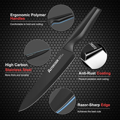 Knife Set,  21 Pieces Knife Sets for Kitchen with Block, Dishwasher Safe Kitchen Knife Set with Built-In Sharpener, German Stainless Steel Black Knife Block Set, Fathers Day Gift for Men3
