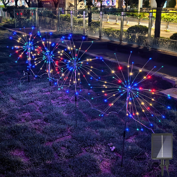 Solar Garden Firework Lights Outdoor, 4 Pack 360 LED 8 Lighting Modes Waterproof Landscape Decorative Sparklers Twinkling Starburst Lights for Yard Pathway Walkway Christmas, Colorful3