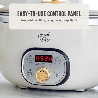 6QT Ceramic Nonstick Slow Cooker, Cooktop/Oven Safe, Cream | Pfas-Free Nonstick Removeable Inner Pot, Dishwasher Safe Components, Programmable, Keep Warm, Delay Timer, Family Sized4