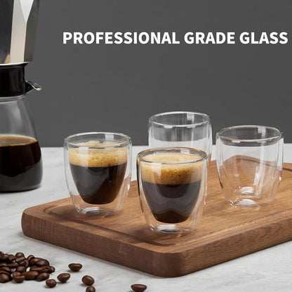 Double Walled Espresso Cups Set of 4 (50% Thicker), 3 Ounce Clear Expresso Coffee Mugs, Espresso Shot Glasses, Double Wall Insulated Espresso Cups Suit for Espresso Machine, Microwave Safe2