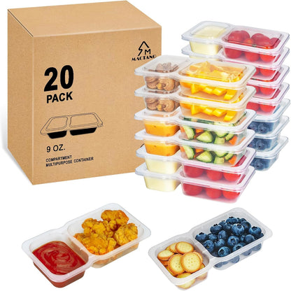 Reusable Snack Containers with Lids, 9 Oz Double Compartment Plastic Snack Pack Containers Portion Control Meal Prep Snack Boxes BPA Free 20 Sets for Work Travel School1