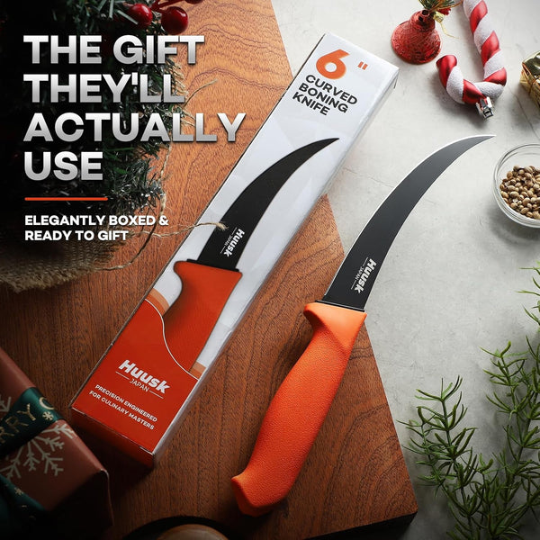 Curved Boning Knife - 6" Filet Knife for Meat Deboning Non‑Slip Grip6