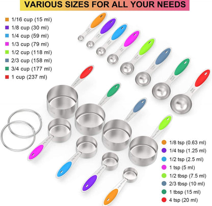 Stainless Measuring Cups and Spoons Set with Silicone Handle, 16Pcs2