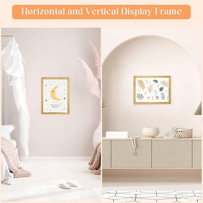 12X16 Wood Picture Frame Gold, Ornate Natural 16X12In Frame, Modern Golden 12 X 16 Inch Gallery Wall Photo Poster Frame with HD Plexiglass, Horizontal Vertical Wall Mounting Display 1Pcs3