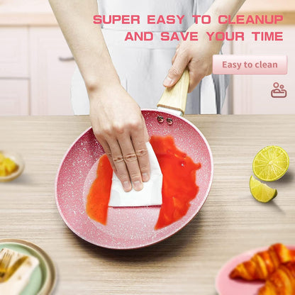 Frying Pan Nonstick Set, 8" & 9.5" & 11" Pink Egg Pan, Non Stick Fry Pan Set Pfoa-Free Omelet Pan, Toxin-Free Skillets Stone Cookware, Anti-Warp Base with All Stove Tops Available,Induction Compatible5