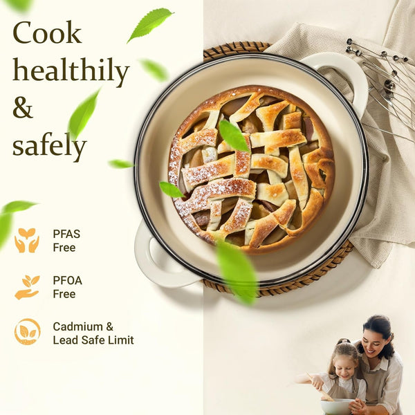 Enameled Cast Iron Dutch Oven - 7QT Pot with Lid Cookbook & Cotton Potholders - Heavy-Duty Cookware for Braising, Stews, Roasting, Sourdough Baking Cream White2